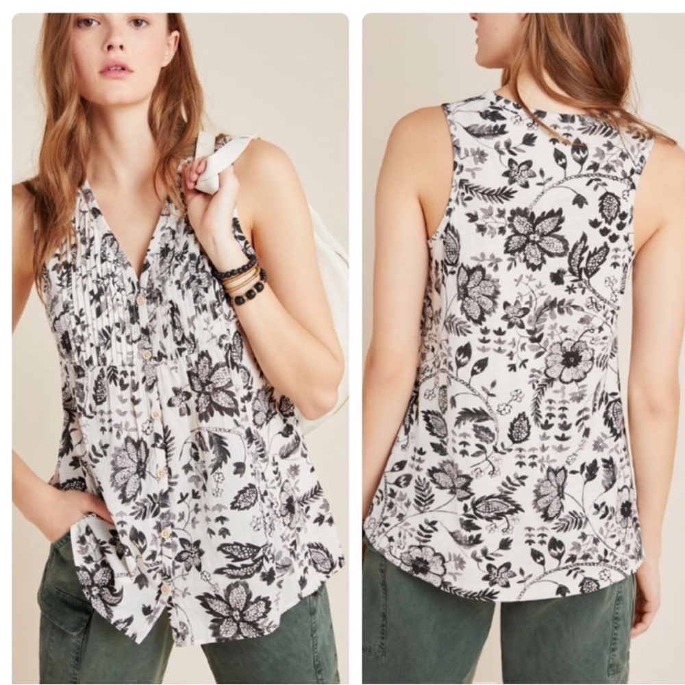 Anthropologie Maeve Bailee Pleated Navy Sleeveless Boho‎ Tank Top Size XS